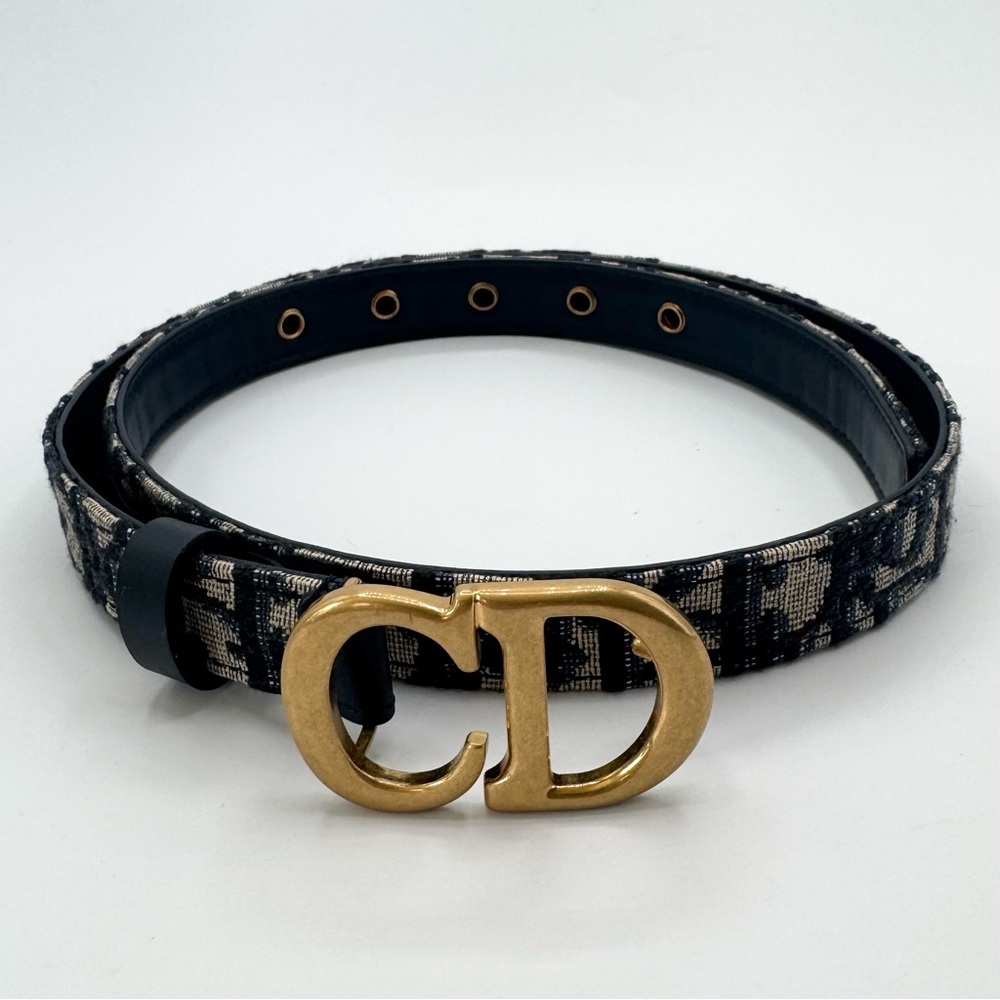 NEW Christian Dior Saddle Belt CD Logo Buckle Blue Monogram Oblique Jacquard